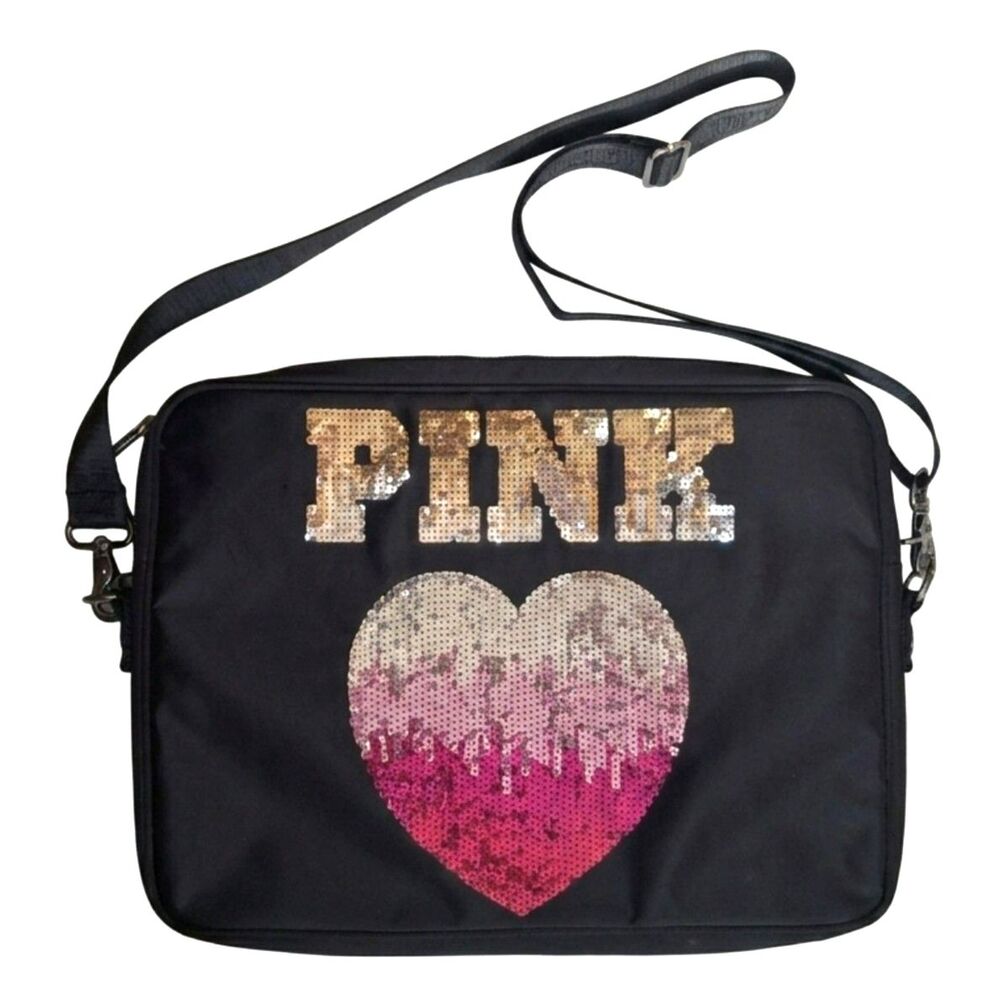 Victoria's Secret Pink Sequin Heart Laptop Bag Y2K McBling Crossbody Retro